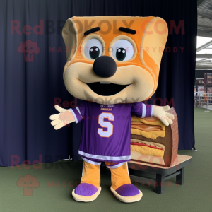 Purple Grilled Cheese Sandwich mascot costume character dressed with a Rugby Shirt and Cummerbunds