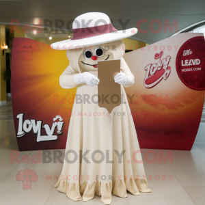 Cream Love Letter mascot costume character dressed with a Maxi Dress and Hats