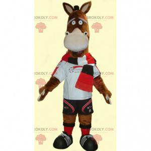 Mascot potro burro marrón muy divertido en ropa deportiva -