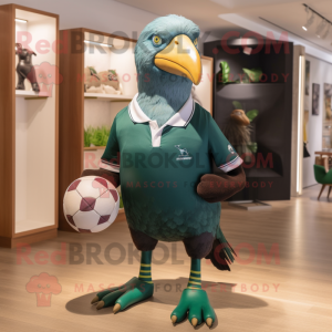 Forest Green Pigeon mascot costume character dressed with a Rugby Shirt and Pocket squares