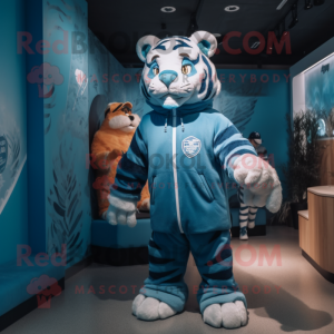 Blue Tiger mascot costume character dressed with a Parka and Watches