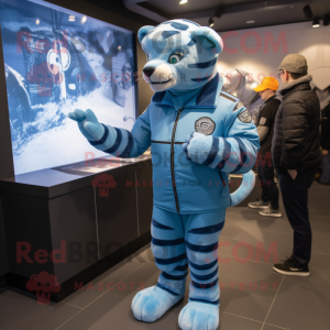 Blue Tiger mascot costume character dressed with a Parka and Watches