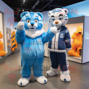 Blue Tiger mascot costume character dressed with a Parka and Watches