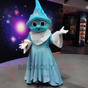 Cyan Magician mascot costume character dressed with a Wrap Skirt and Headbands