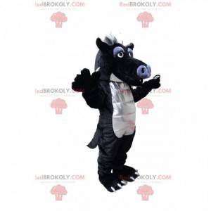 Mascotte de dragon noir et gris rigolo. Costume de dragon -