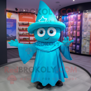 Cyan Magician mascot costume character dressed with a Wrap Skirt and Headbands