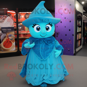 Cyan Magician mascot costume character dressed with a Wrap Skirt and Headbands