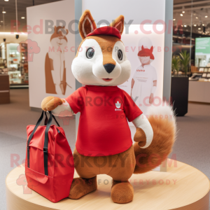 Red Squirrel mascot costume character dressed with a Polo Tee and Tote bags