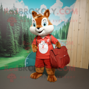 Red Squirrel mascot costume character dressed with a Polo Tee and Tote bags
