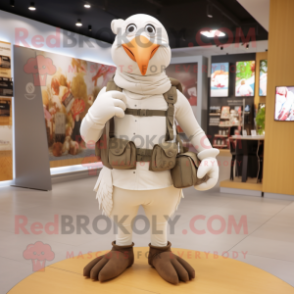 White Turkey mascot costume character dressed with a Trousers and Backpacks