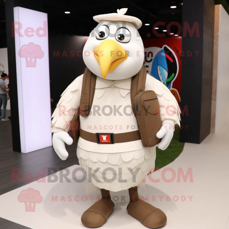 White Turkey mascot costume character dressed with a Trousers and Backpacks