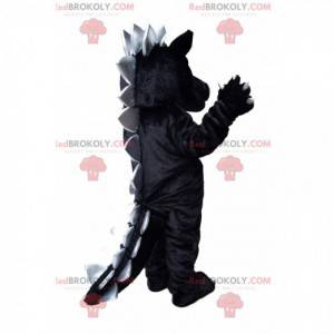 Rolig svart och grå drakmaskot. Dragon kostym - Redbrokoly.com