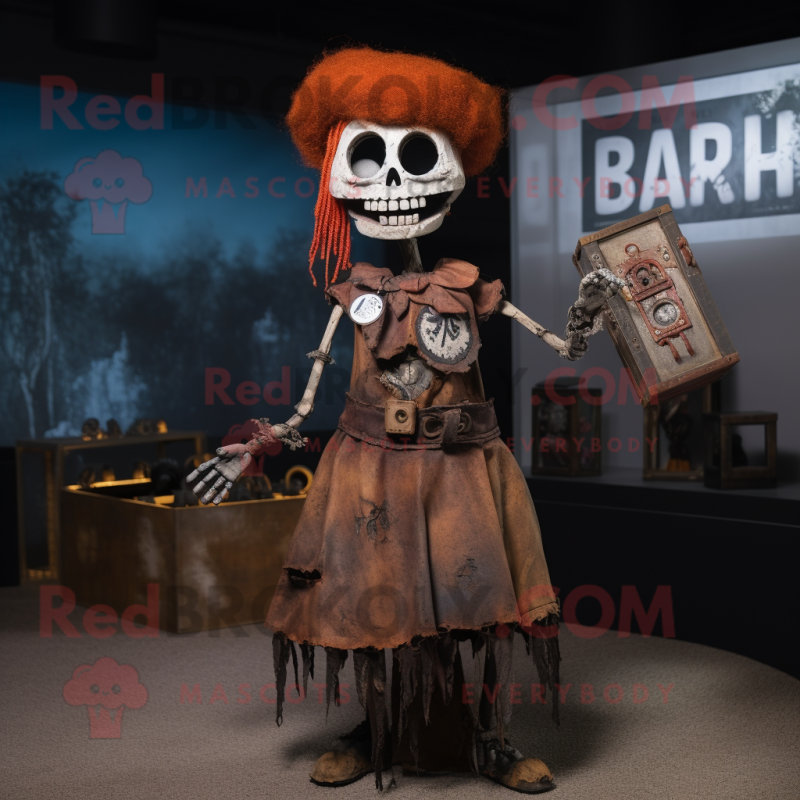 Rust Graveyard mascot costume character dressed with a Skirt and Keychains Rust Graveyard mascot costume character dressed with a Skirt and Keychains