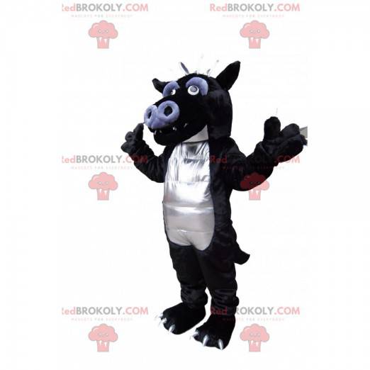 Funny black and gray dragon mascot. Dragon costume -