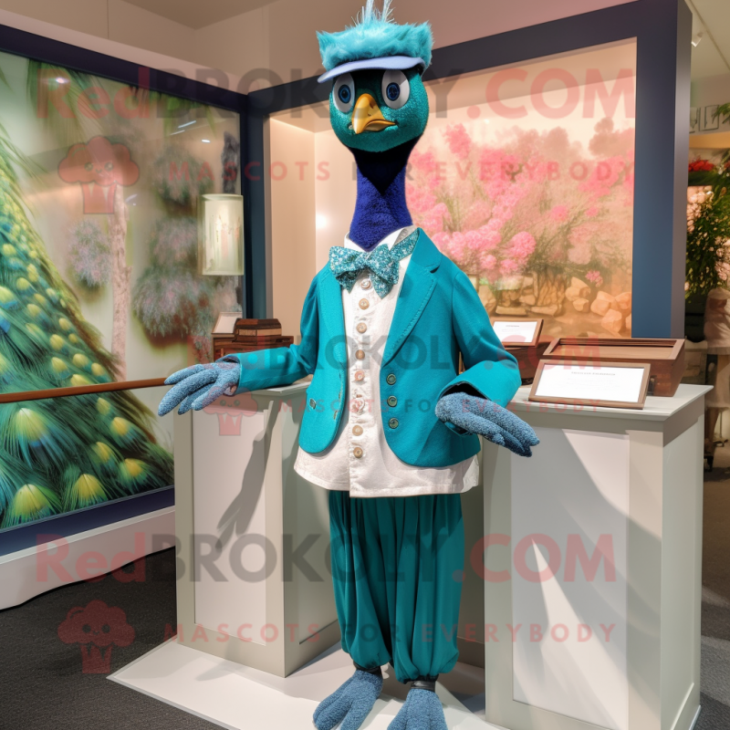 nan Peacock mascot costume character dressed with a Henley Shirt and Bow ties