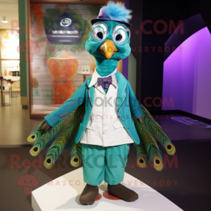 nan Peacock mascot costume character dressed with a Henley Shirt and Bow ties