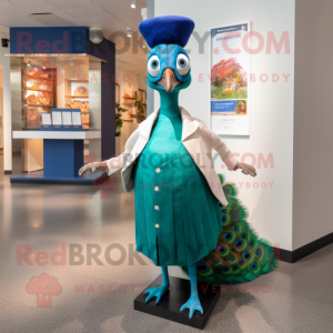 nan Peacock mascot costume character dressed with a Henley Shirt and Bow ties