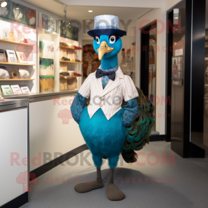 nan Peacock mascot costume character dressed with a Henley Shirt and Bow ties