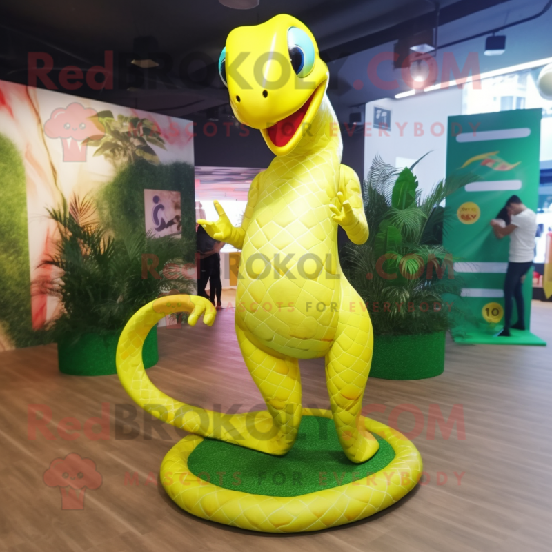 Lemon Yellow Snake mascot costume character dressed with a Bikini and Anklets Lemon Yellow Snake mascot costume character dressed with a Bikini and Anklets