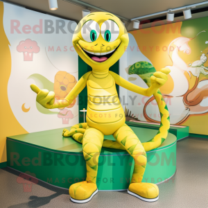 Lemon Yellow Snake mascot costume character dressed with a Bikini and Anklets