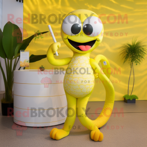 Lemon Yellow Snake mascot costume character dressed with a Bikini and Anklets