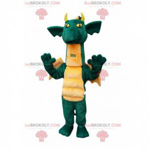 Comic green dragon mascot, with pretty yellow wings -
