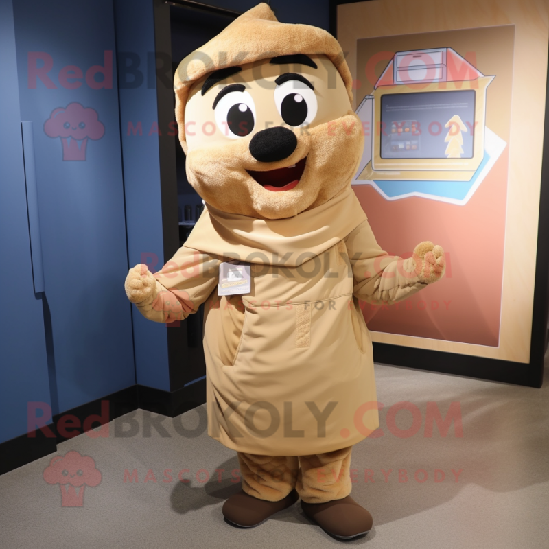 Tan Lasagna mascot costume character dressed with a Windbreaker and Headbands Tan Lasagna mascot costume character dressed with a Windbreaker and Headbands