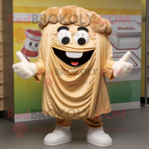 Tan Lasagna mascot costume character dressed with a Windbreaker and Headbands