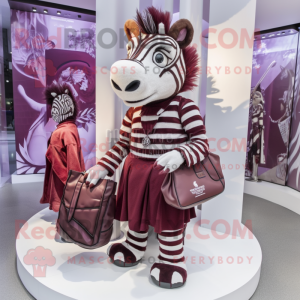 Maroon Zebra mascot costume character dressed with a Wrap Skirt and Handbags