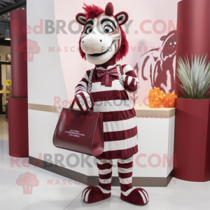 Maroon Zebra mascot costume character dressed with a Wrap Skirt and Handbags