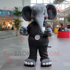 Black Elephant mascot costume character dressed with a Poplin Shirt and Digital watches