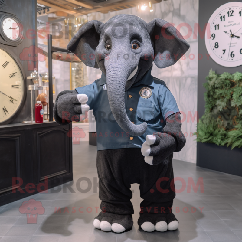 Black Elephant mascot costume character dressed with a Poplin Shirt and Digital watches