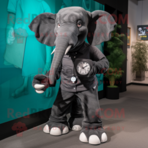Black Elephant mascot costume character dressed with a Poplin Shirt and Digital watches
