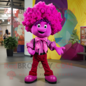 Magenta Cauliflower mascot costume character dressed with a Boyfriend Jeans and Bow ties