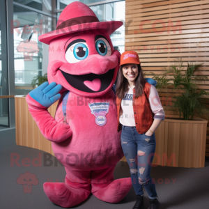 Magenta laks maskot kostume...