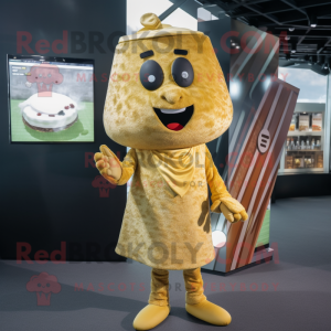 Gold Falafel mascot costume character dressed with a Playsuit and Tie pins