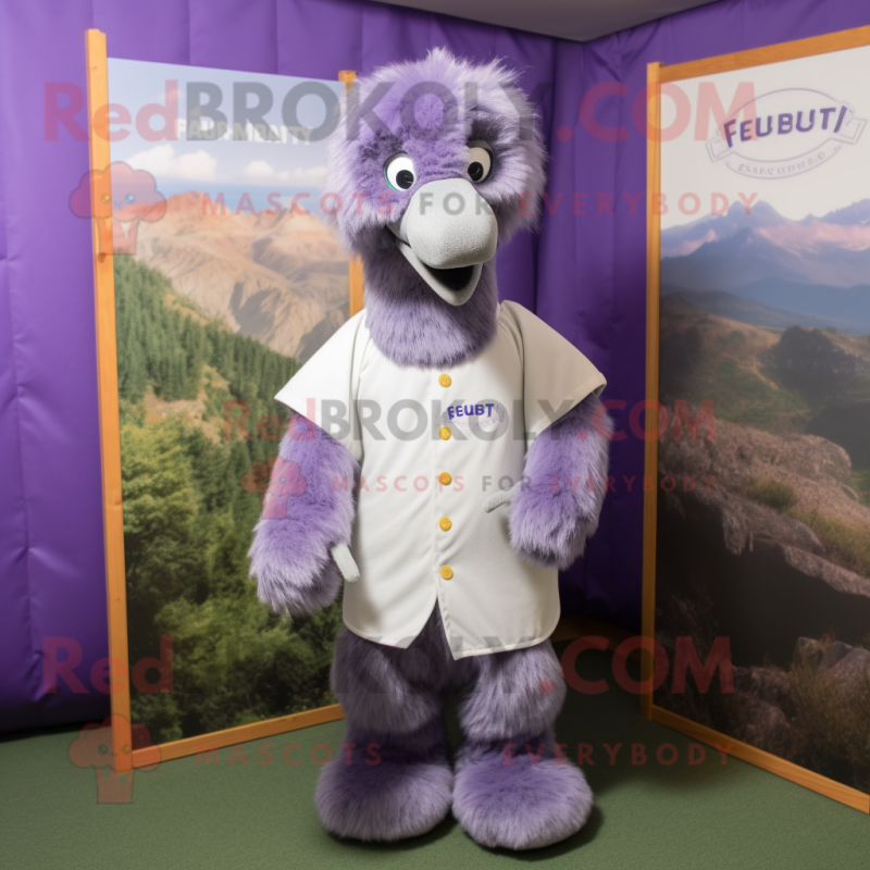 Lavender Emu mascot costume character dressed with a Henley Shirt and Cufflinks Lavender Emu mascot costume character dressed with a Henley Shirt and Cufflinks