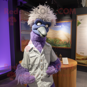 Lavender Emu mascot costume character dressed with a Henley Shirt and Cufflinks