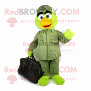 Lime Green Air Force Soldier mascot costume character dressed with a Boyfriend Jeans and Handbags