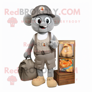 Gray Apricot mascot costume character dressed with a Cargo Shorts and Coin purses