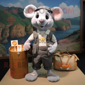 Gray Apricot mascot costume character dressed with a Cargo Shorts and Coin purses