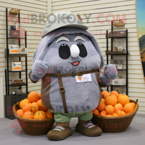 Gray Apricot mascot costume character dressed with a Cargo Shorts and Coin purses