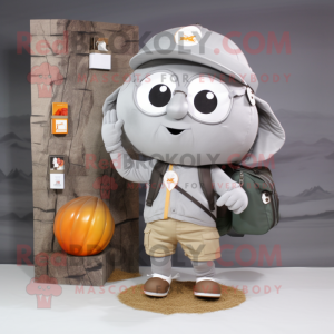 Gray Apricot mascot costume character dressed with a Cargo Shorts and Coin purses