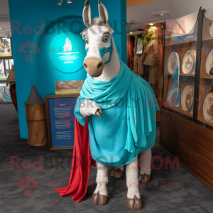 Turquoise Donkey mascot costume character dressed with a Dress Shirt and Shawls