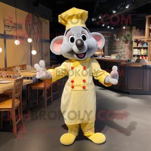 Lemon Yellow Ratatouille mascot costume character dressed with a Jumpsuit and Suspenders