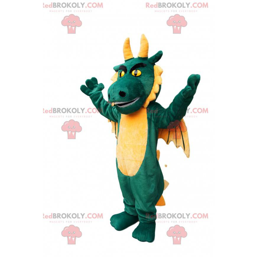 Mascotte groene draak met gele vleugels - Redbrokoly.com