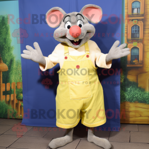 Lemon Yellow Ratatouille mascot costume character dressed with a Jumpsuit and Suspenders