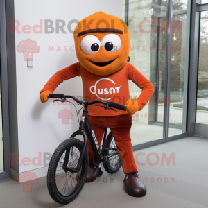 Rust Unicyclist mascot costume character dressed with a Sweatshirt and Tie pins