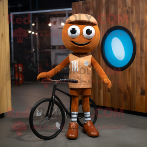 Rust Unicyclist mascot costume character dressed with a Sweatshirt and Tie pins