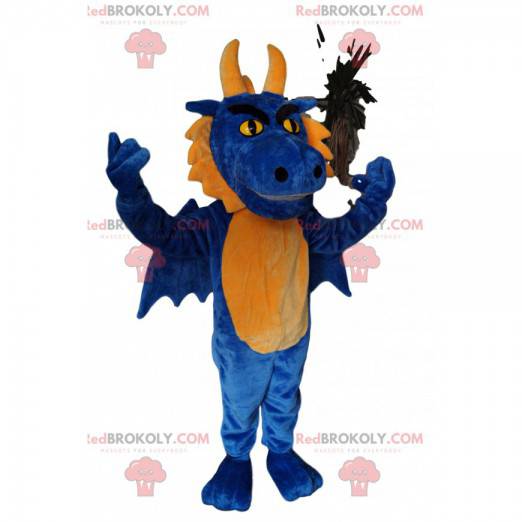 Aggressive blue and yellow dragon mascot - Redbrokoly.com